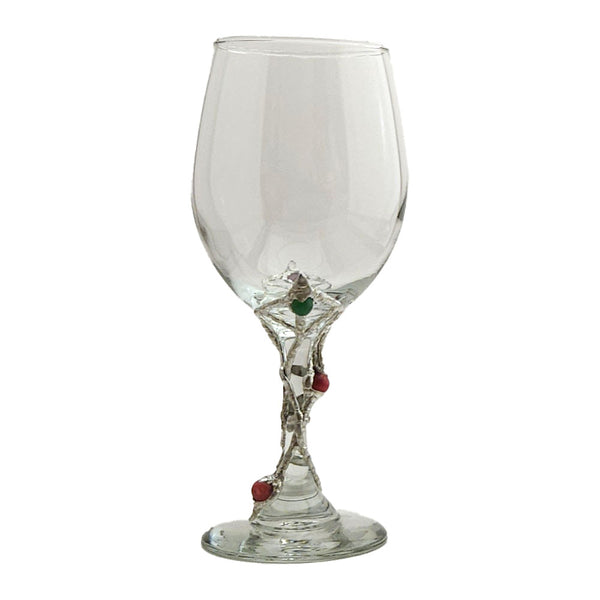 Three cherry quartz ball and an emerald are designed into our leaf flower. Delicate and charming. Favorite wine would suit this glass just fine. Back view