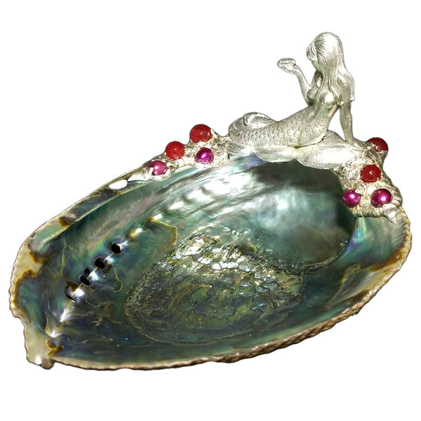 Mermaid on abalone shell with rubies and purple pearls