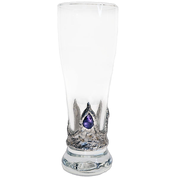 Luxurious pilsner glass with a teardrop amethyst cabochon accented by two radiant white pearls