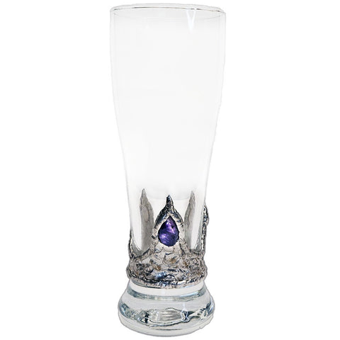 Luxurious pilsner glass with a teardrop amethyst cabochon accented by two radiant white pearls