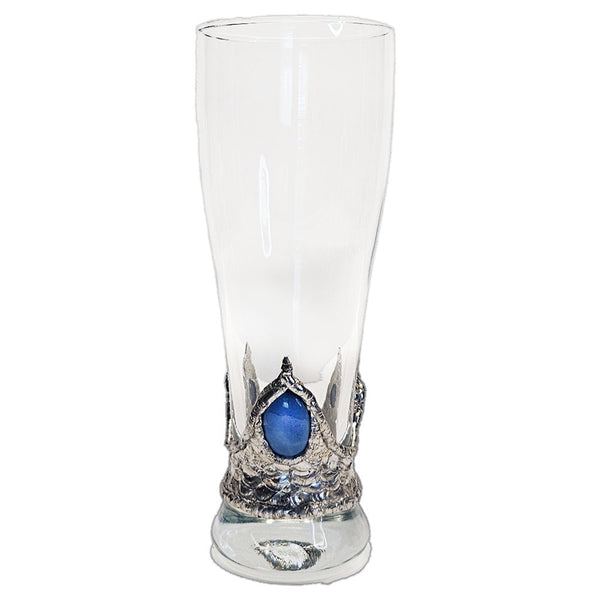 Elegant pilsner glass with a polished blue opal cabochon accented by two refined black pearls