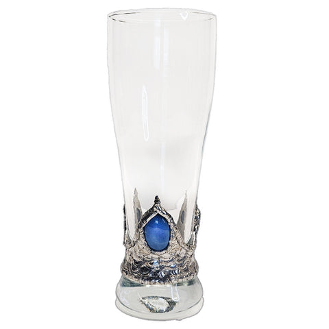 Elegant pilsner glass with a polished blue opal cabochon accented by two refined black pearls