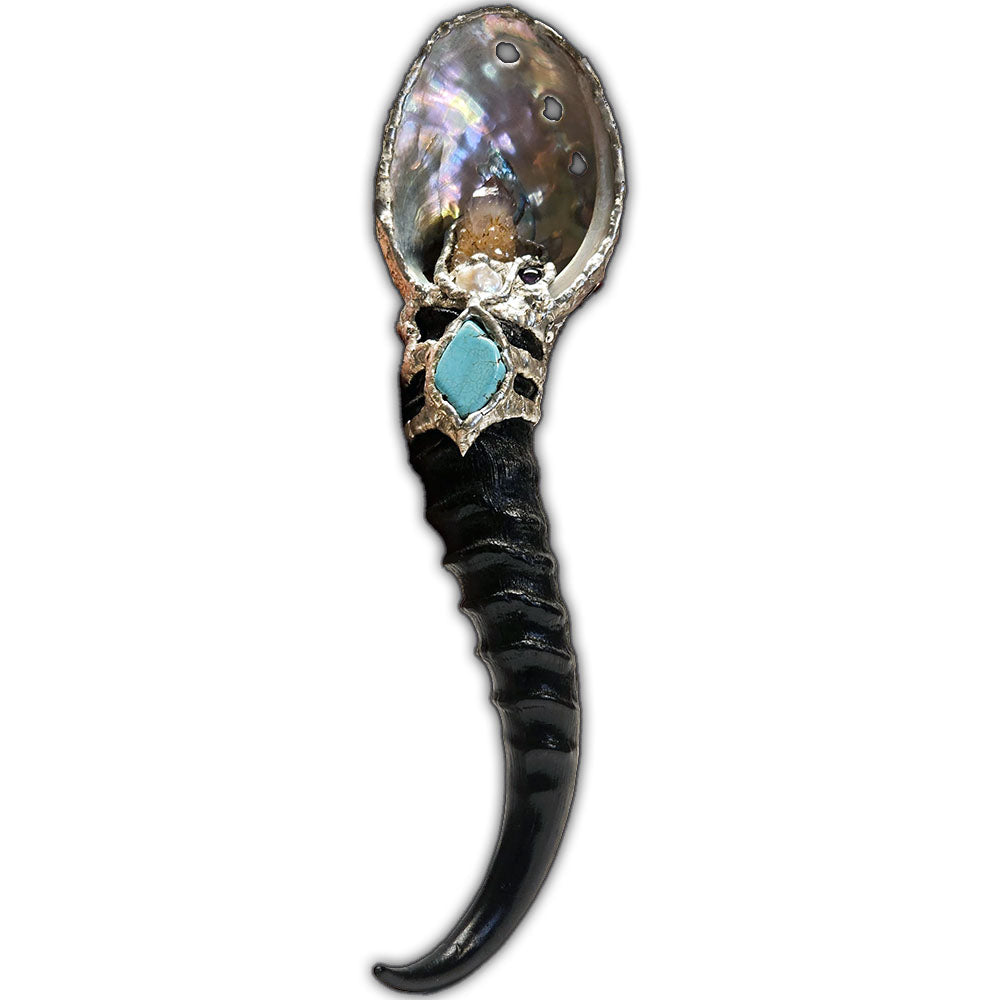 Mermaid scepter on blesbok horn, African Spirit quartz, turquoise and a white pearl