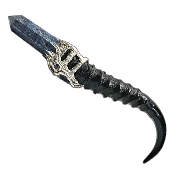 Ruby and kyanite blesbok horn scepter with amethyst side view 2