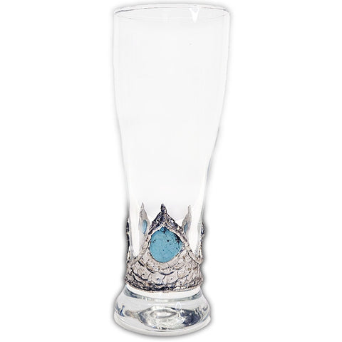 Elegant pilsner glass featuring a polished turquoise cabochon and two refined turquoise accents crafted for distinction, gift ideas for beer lovers