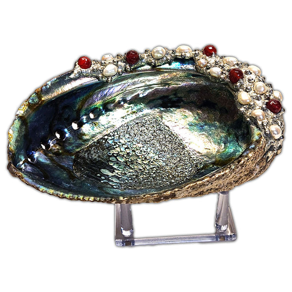 rubies and white pearl abalone shell bowl