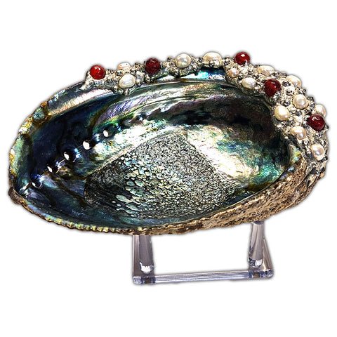 rubies and white pearl abalone shell bowl