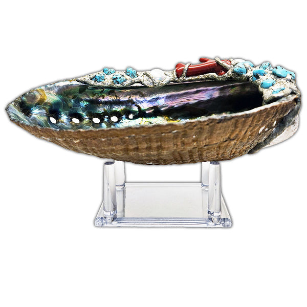 abalone shell jewelry bowl with turquoise