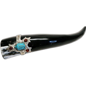 turquoise and ruby drinking horn front view