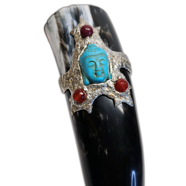 turquoise and ruby drinking horn close up