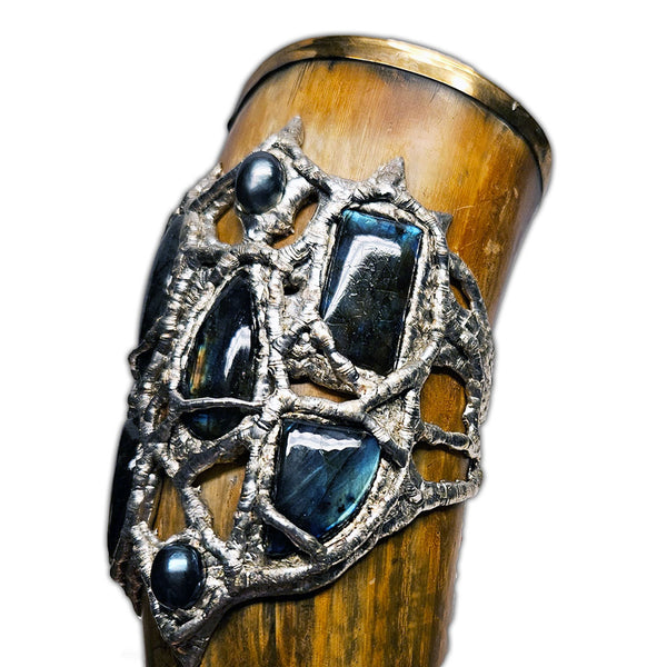 labradorite drinking horn close up