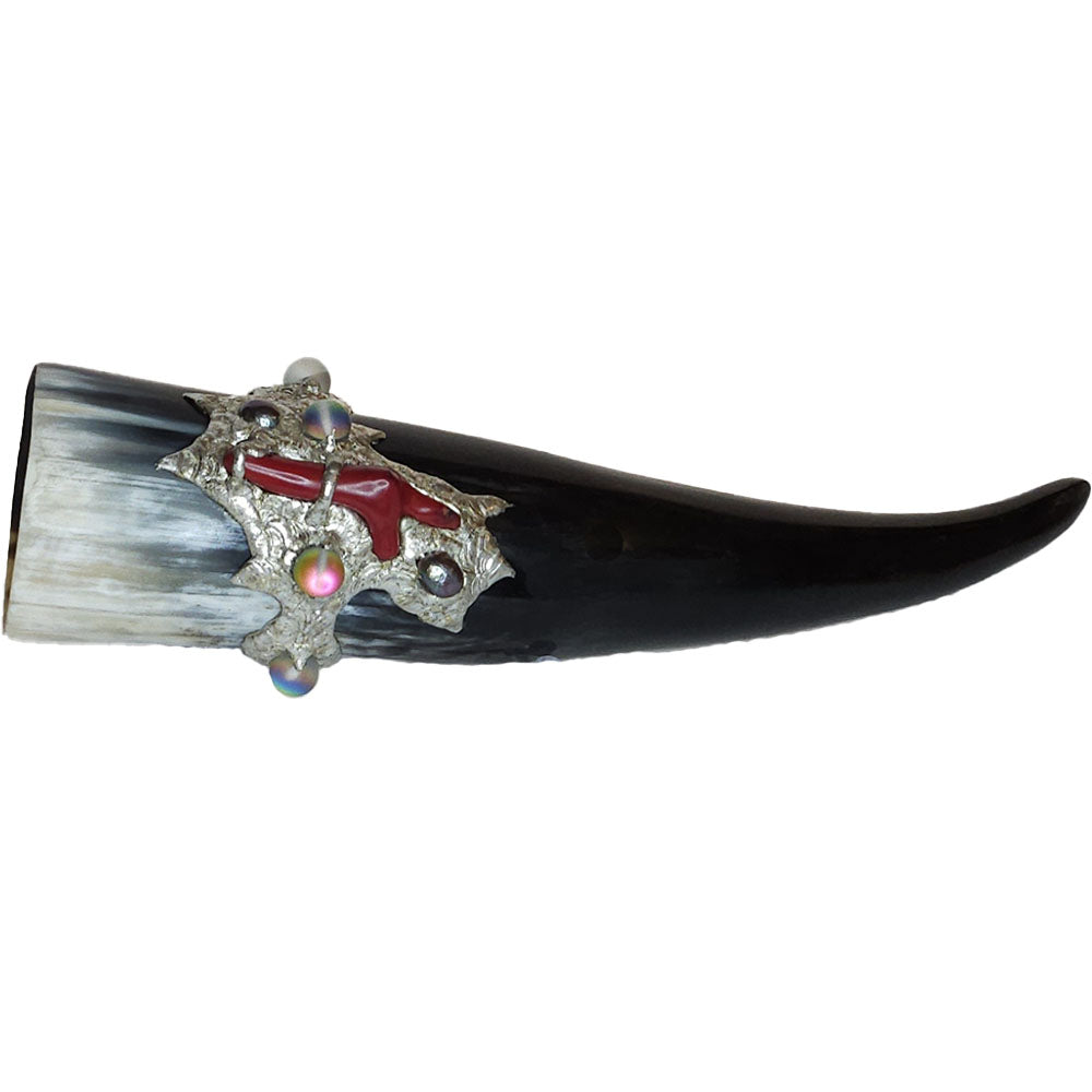 small drinking horn with red coral