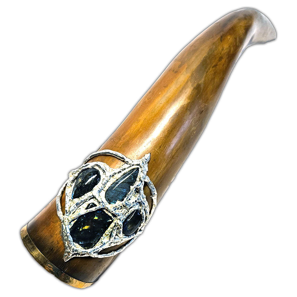 ornamental drinking horn with labradorite front view