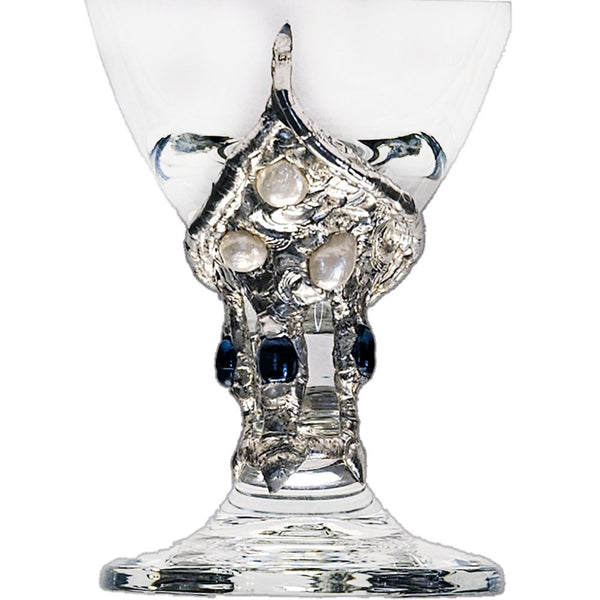 Lily Flower Glass, accented by 3 black pearls and 3 white pearls for timeless beauty, celebrate all occasions in style back view close up