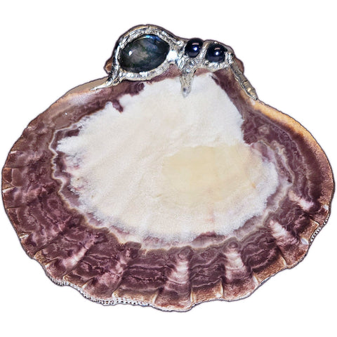 lion paw shell with labradorite and black pearls