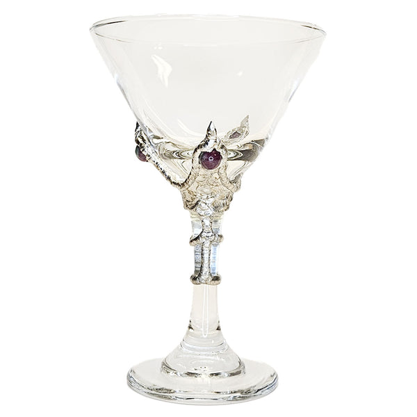 A dragon claw designs grips this 9 oz martini glass with three cherry quartz balls. Specialty drinks only for this magical glass. alt view