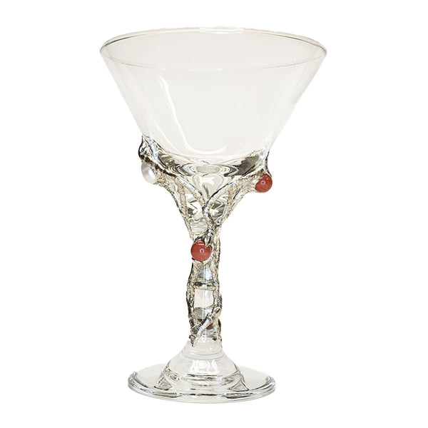  Our 9oz martini glasses are just the right size for a delicious and refreshing drink. A single white pearl and three cherry quartz balls. Martinis or margaritas your choice of course. Side view a