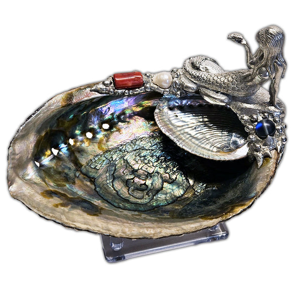 Mermaid abalone shell jewelry bowl top view