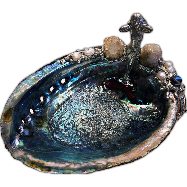 Goddess abalone shell jewelry bowl top view