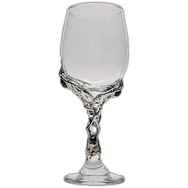 white wine glass with black pearls