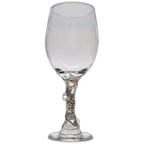 white pearl decorated white wine glass