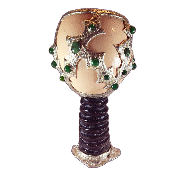 ostrich egg goblet with emeralds and labradorite