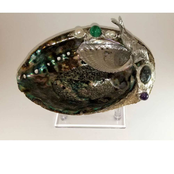 Top view of a water nymph on a blue-green abalone shell top view