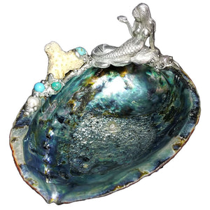 Seascape mermaid on an abalone shell with turquoise and pearls