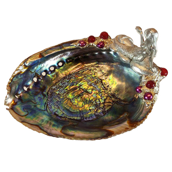 Mermaid on abalone shell with rubies and purple pearls
