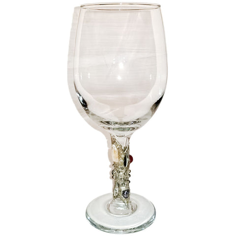 white wine glass with pearls, ruby and emerald