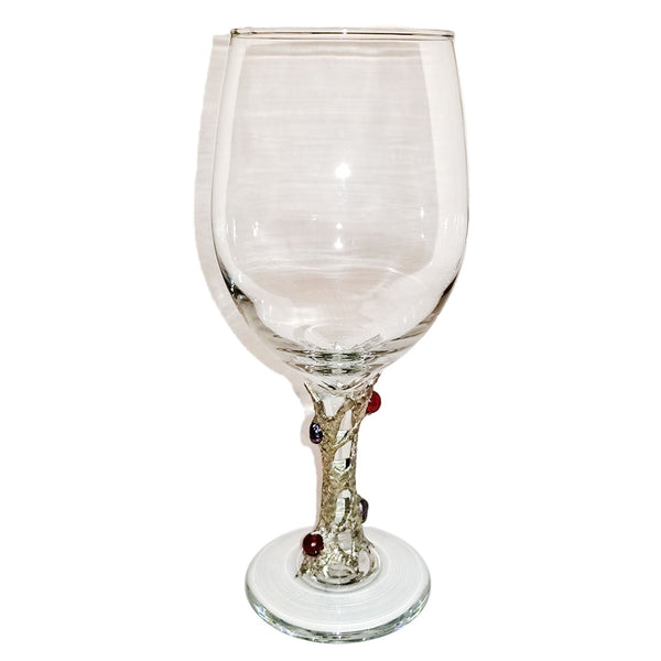 white wine glass with rubies and black Tahitian pearls. B view